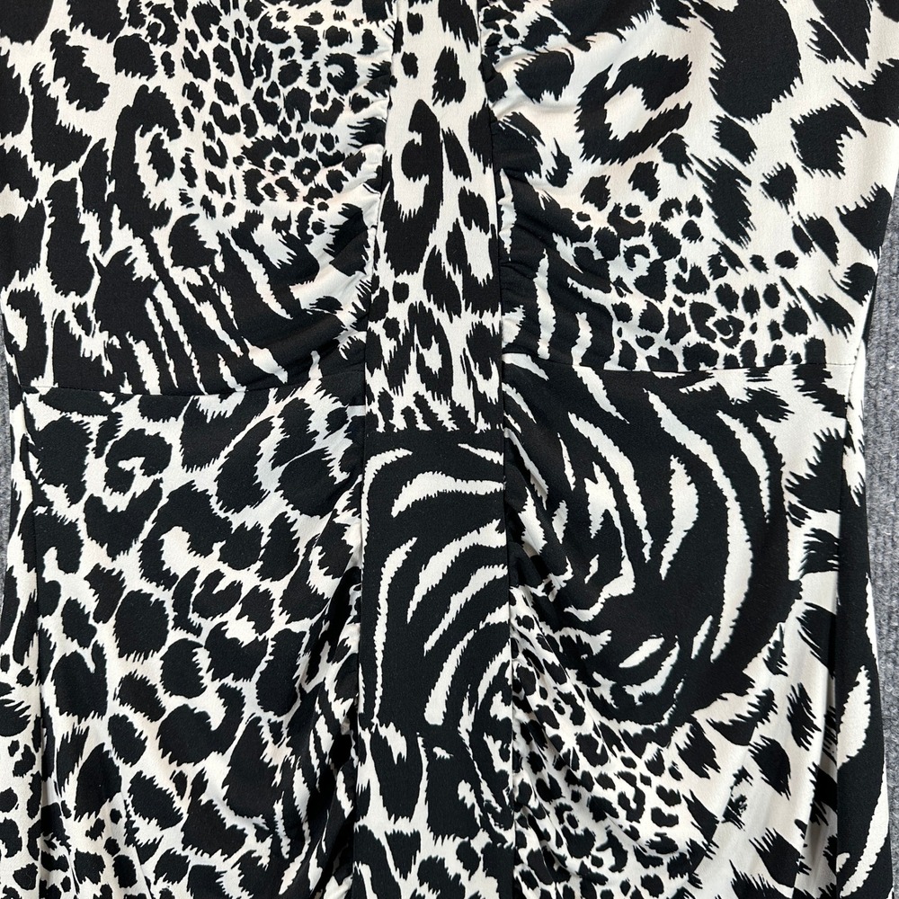 Boston Proper Dress Animal Print Ruched V-Neck Sz 10 Mob Wife Safari Cocktail - Picture 3 of 8